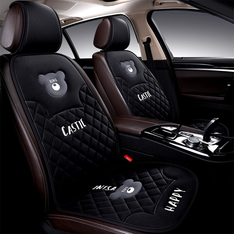 四季通用可爱卡通刺绣网布透气防滑汽车座垫 透气网布-魅影黑-标准版