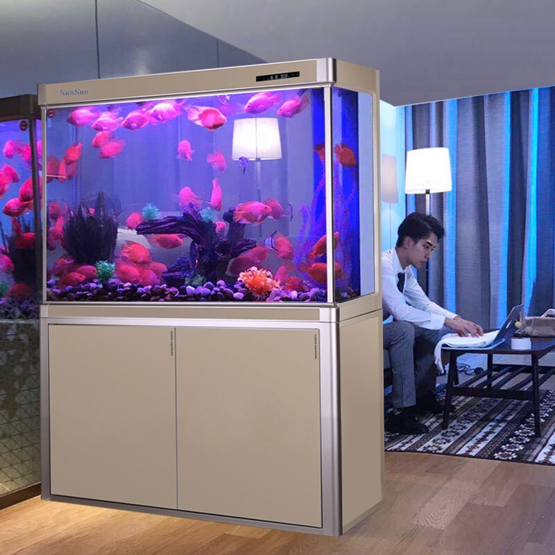 森森（SUNSUN）鱼缸水族箱含鱼缸过滤器灯型玻璃缸办公室免换水龙鱼生态缸 高清顶滤1.0m长 30宽 经典靠墙款(黑白灰)