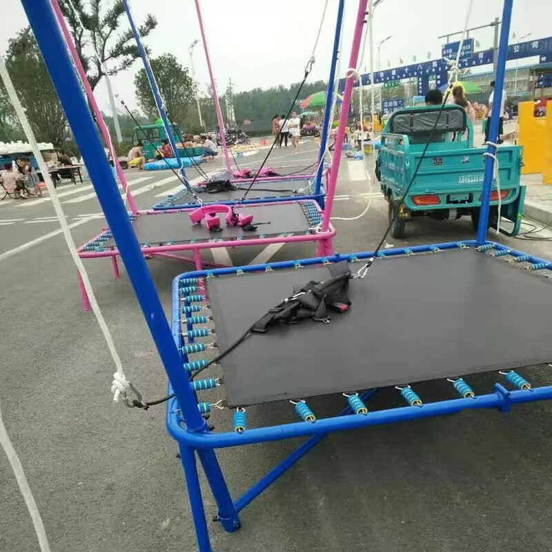 蹦越彩燈蹦極床兒童蹦蹦床大型跳床 公園廣場擺攤戶外12伏跳跳床 手拉彈簧款藍色 2*2*4米