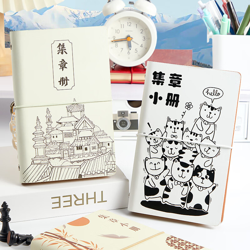 嘉然恒 活页盖章本A6印章收集本笔记本子空白手帐本苏州南京博物院动物园北京博物馆故宫重庆打卡景点 暗白