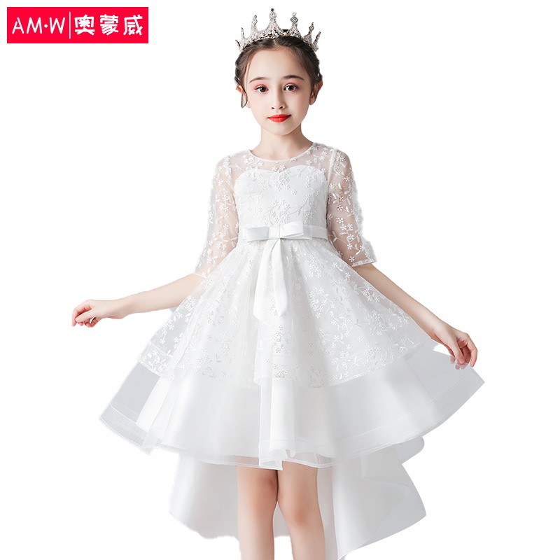 奥蒙威儿童长款婚纱礼服裙中大童装演出服裙AMW-ZX19009白色110怎么样,好用不?