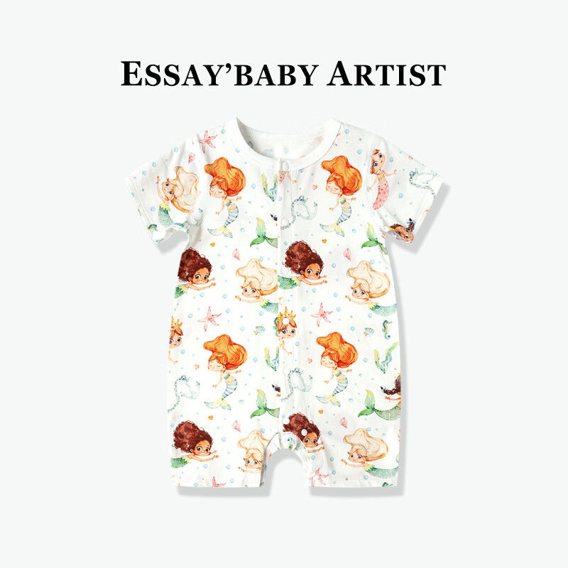 散文集（ESSAYBABY）Essaybaby婴儿短袖连体衣女夏季有机棉哈衣爬服宝宝薄款夏装衣服 遇见美人鱼 80