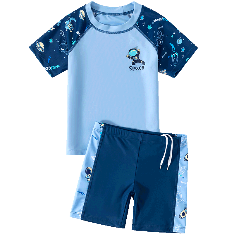 羽克（Yuke）兒童泳衣男童夏季分體游泳衣中大童男孩寶寶速干訓練泳裝 天藍色-分 3XL碼【建議130—140cm】