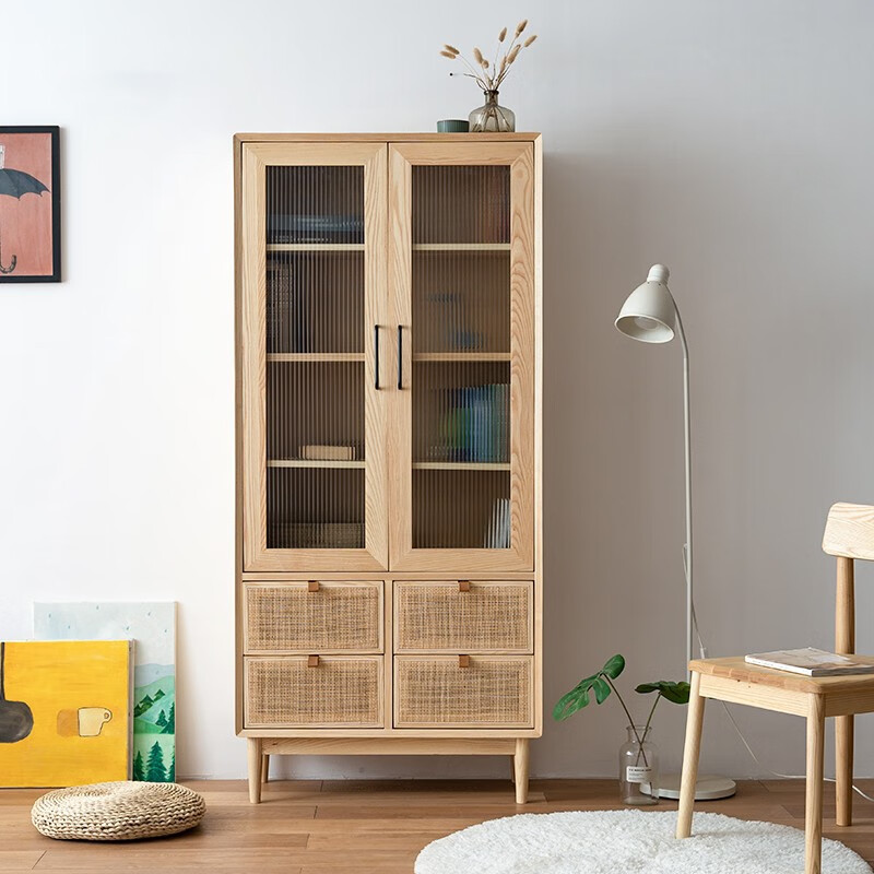 千曼雅北欧白蜡实木书柜日式简约客厅书房小户型储物收纳柜书架大容量