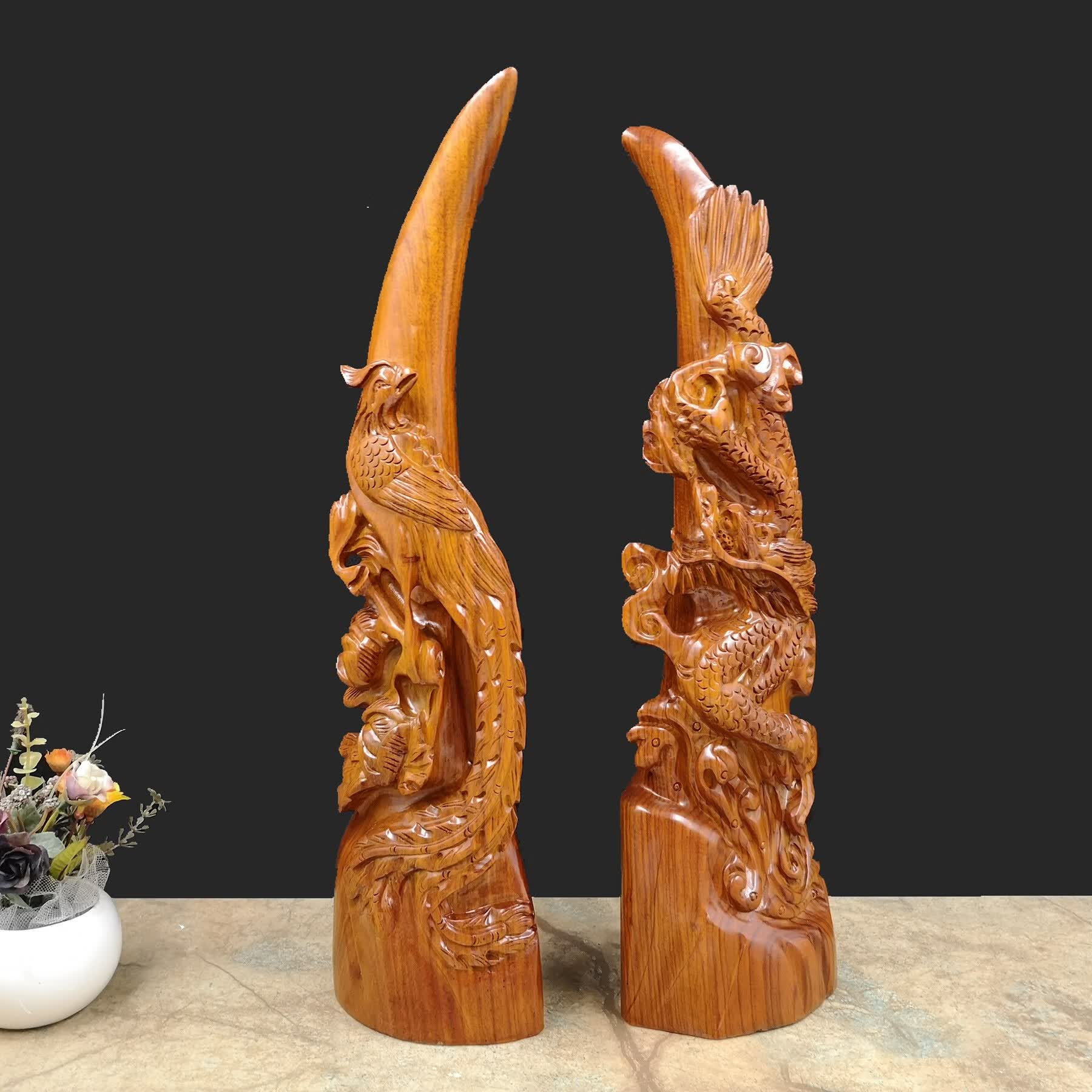 御木轩非洲花梨木雕刻摆件实木工艺品龙凤呈祥客厅家居装饰品 非洲