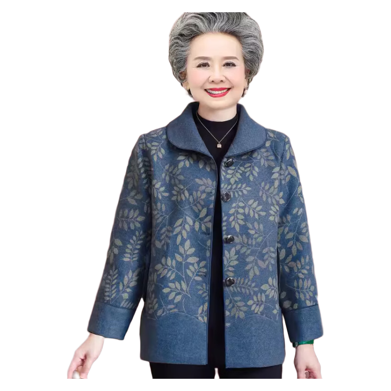 俞兆林奶奶春秋外套長(cháng)袖老年人衣服老太太呢子厚款上衣媽媽翻領(lǐng)女裝 Fxxx88sdqq 藍色+黑色三角褲 XL 【推薦70-95斤】