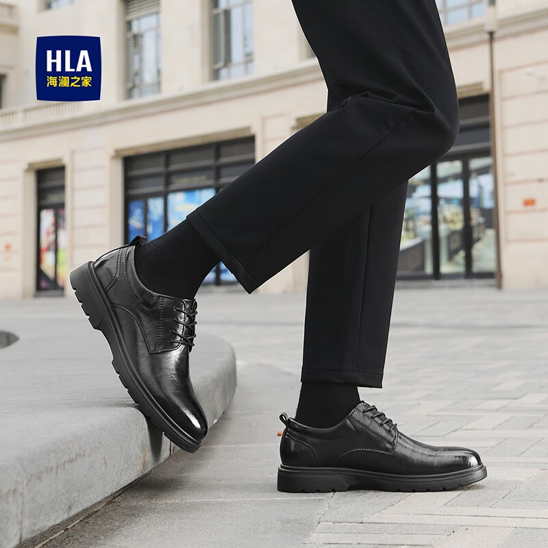 海澜之家(HLA)皮鞋男款新品复古潮流英伦风男士上班通勤百搭舒适软底德比鞋 黑色(HAAPXM1EBH077) 43 (尺码偏大一码,拍小一码)