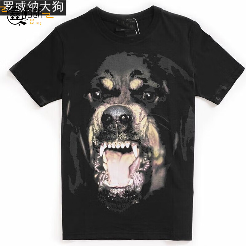 鑫格朗夏装欧美潮牌暗黑3d头恶犬印花短袖t恤男女情侣短袖 罗威纳大狗
