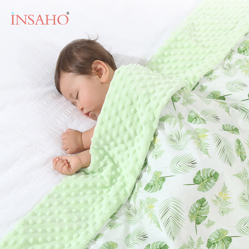 INSAHO 婴儿被豆豆毯儿童安抚毛毯盖毯纯棉幼儿园四季通用宝宝毯子 清新绿叶（安抚豆豆毯） 常规款（推荐24℃-30℃）