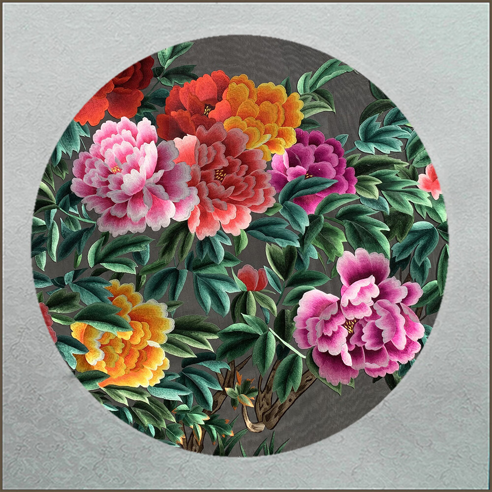 爱韵馨华手工苏绣刺绣大幅圆形牡丹荣华富贵别墅玄关过道卧室床头中式