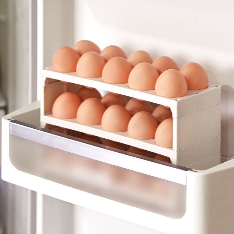 上品屋 鸡蛋盒冰箱用收纳盒厨房食品保鲜储物盒鸡蛋架托装蛋盒子神器 大号(每层14格） 两层