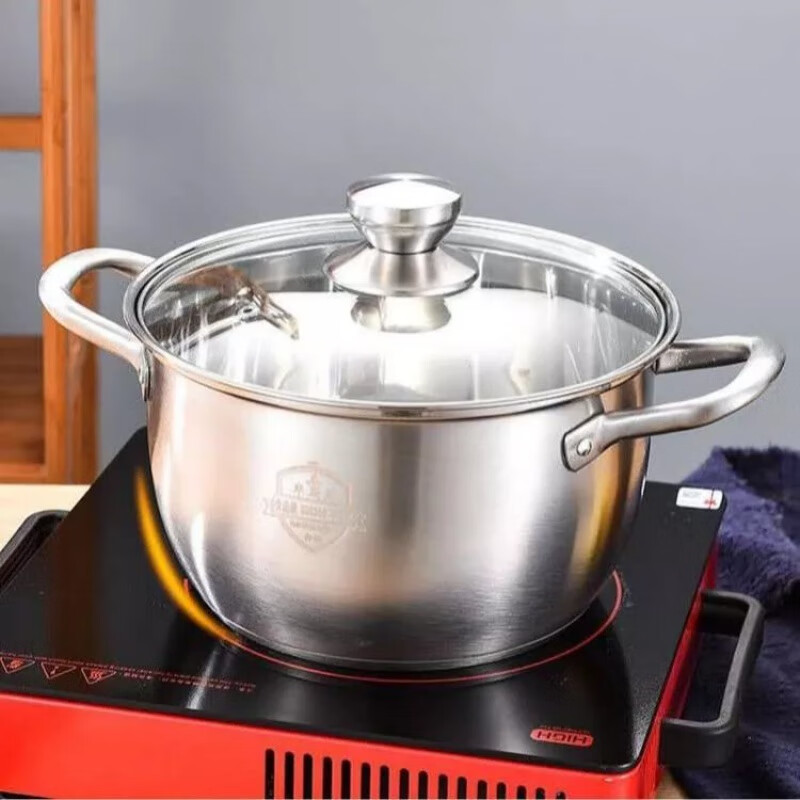 【精选】不锈钢汤锅蒸锅加厚复底不粘锅汤蒸锅蒸煮锅电磁炉燃 3O4特厚材质24cm【无蒸笼】