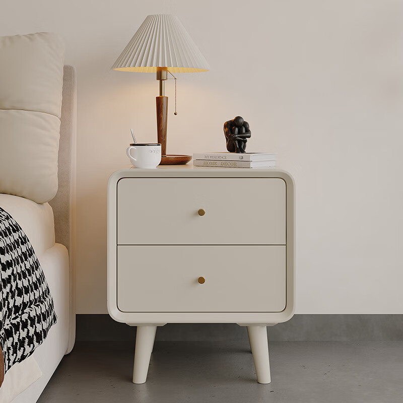 欧派(oppein)奶油风实木烤漆床头柜现代简约轻奢感家用小型儿童床边储