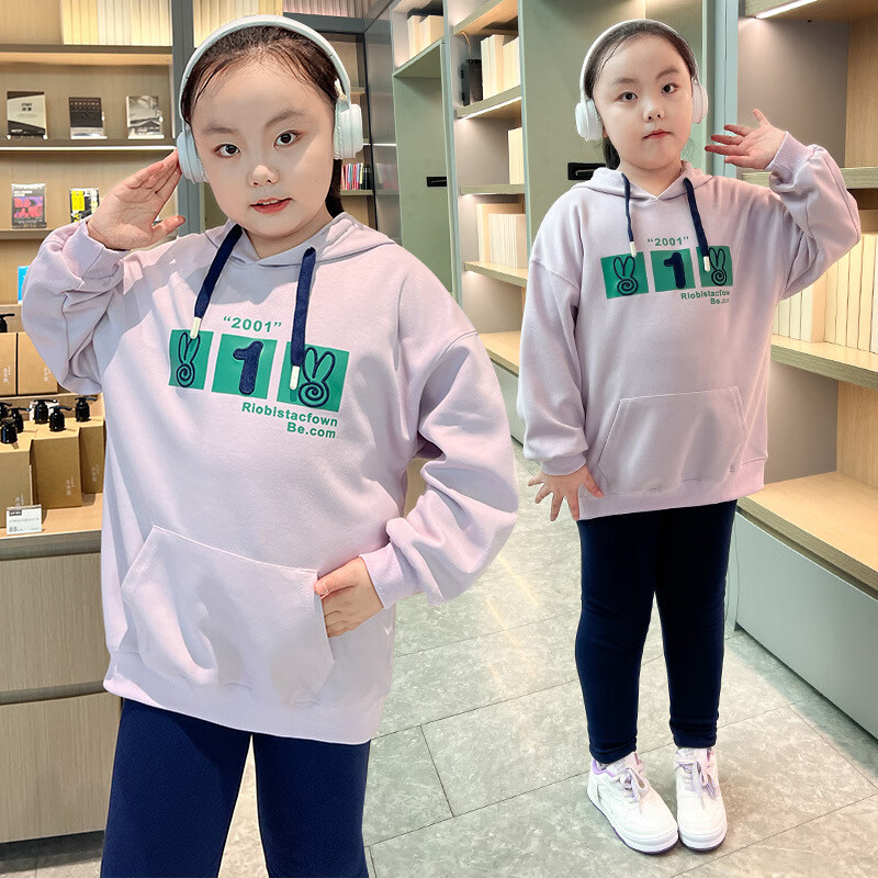 小女孩衣服10一15岁大童装女套装12儿童春天初中学生加大码 粉紫比耶