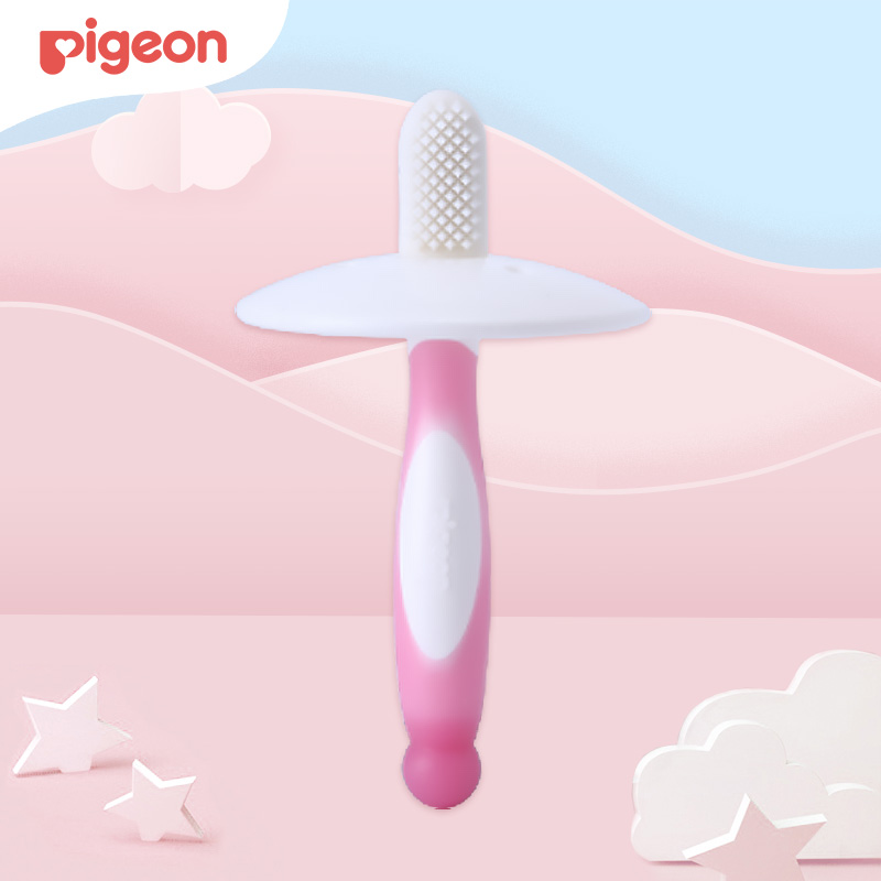 贝亲 (Pigeon) 牙刷 婴儿牙刷 婴儿训练牙刷 柔软刷毛 1阶段训练牙刷 粉色 6-8月 11534