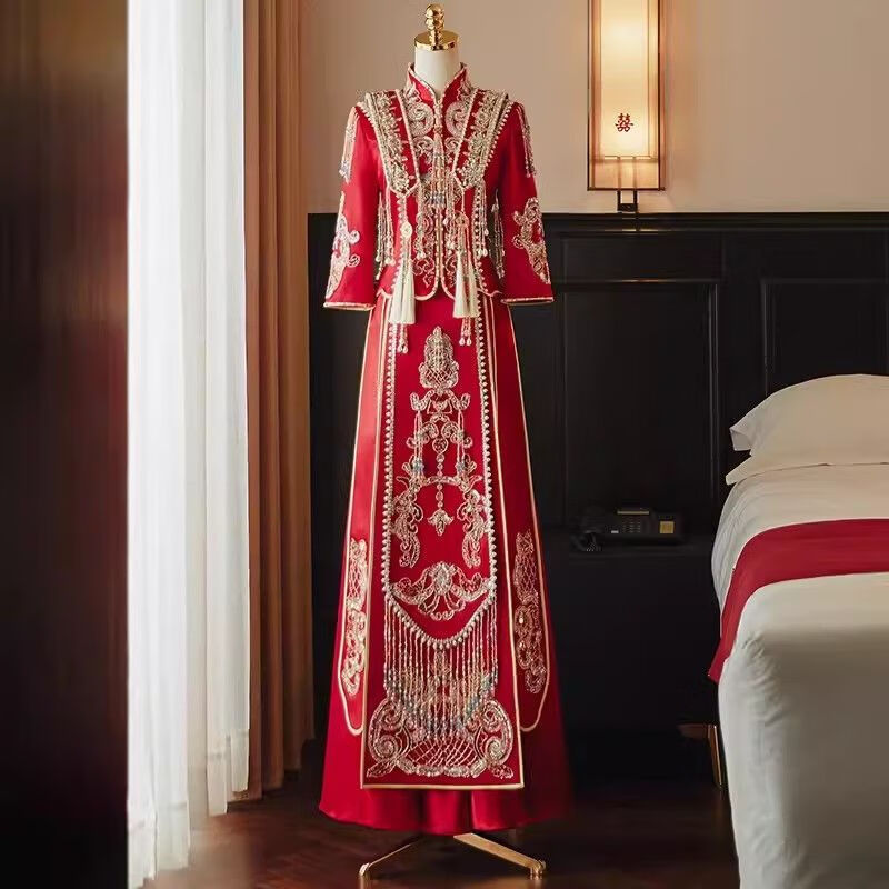VFKZ秀禾服新娘2023新款大码胖妹妹高端年结婚中式礼服显瘦重工奢华出 红色 水晶缎面料 XL高性价比高么？