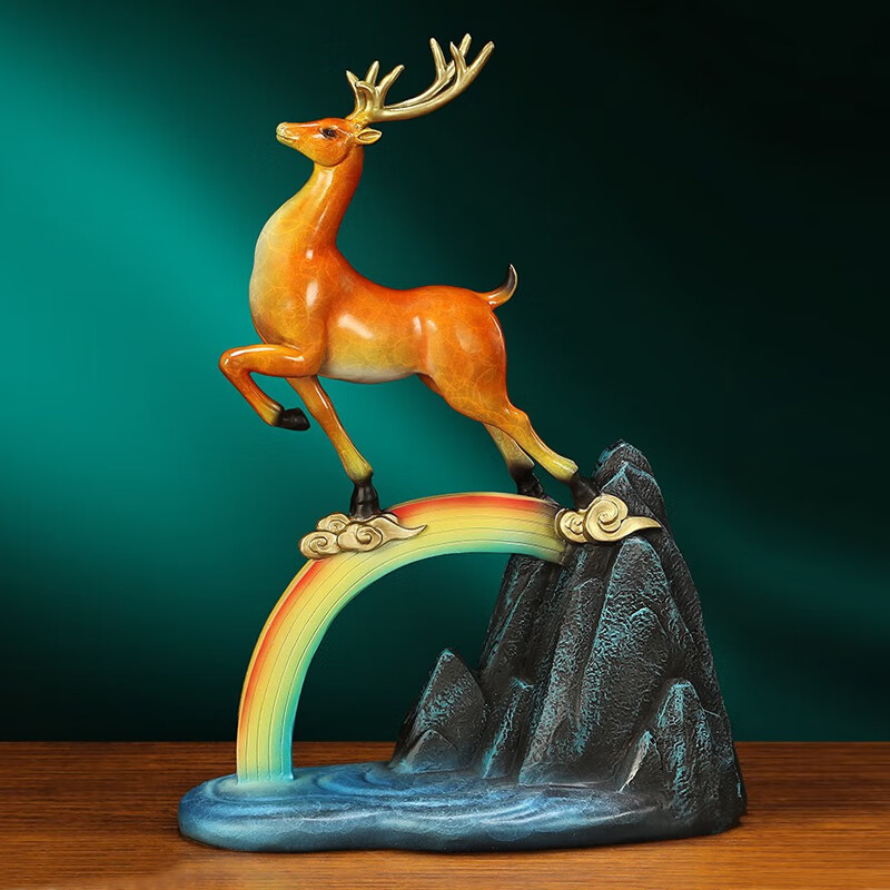 品鹿玄关装饰品开业礼品乔迁之喜搬家礼物送朋友 一路高升(高27cm)