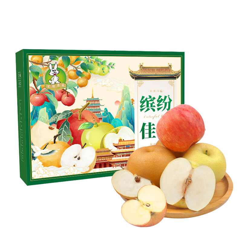 京鲜生 苹果梨混装礼盒 12粒装净重3kg富士苹果4粒 秋月梨4粒 黄金梨4粒