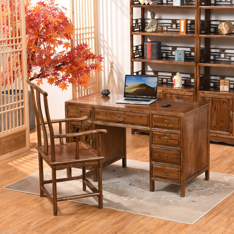 mexueer中医坐诊桌 仿古新中式古典南榆木中医诊断实木电脑桌荷花电脑