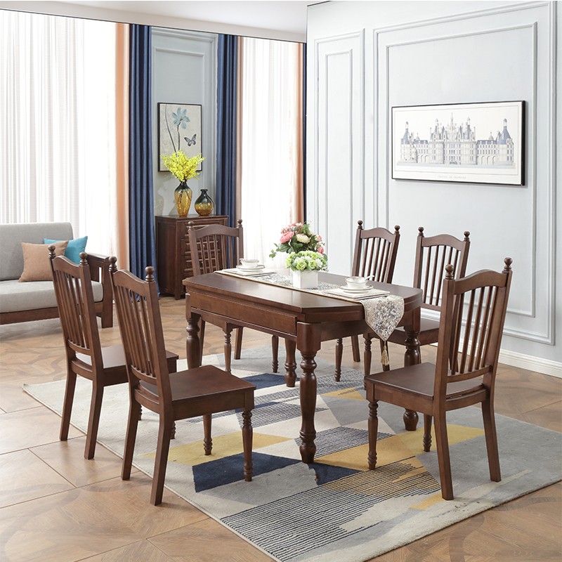 木几 美式实木餐桌椅组合家用小户型餐厅饭桌跳台m9209 m9206跳台