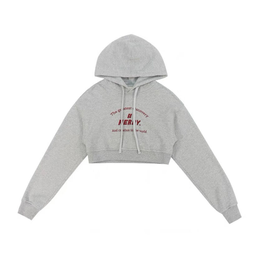 针织帽衫女长袖卫衣秋冬连帽上衣潮牌y2k韩系字母logo刺绣甜酷辣 灰色