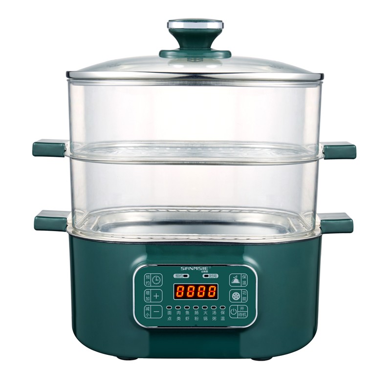 透明电蒸锅家用26cm蒸煮玉米锅多功能三层大容量304不锈钢电蒸笼方形