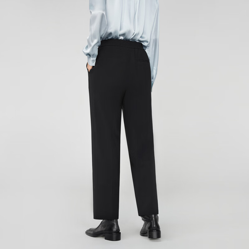 OVV2023秋冬新款女装日本进口三醋酸侧后腰松紧休闲通勤长裤 黑色（净色）A3 M