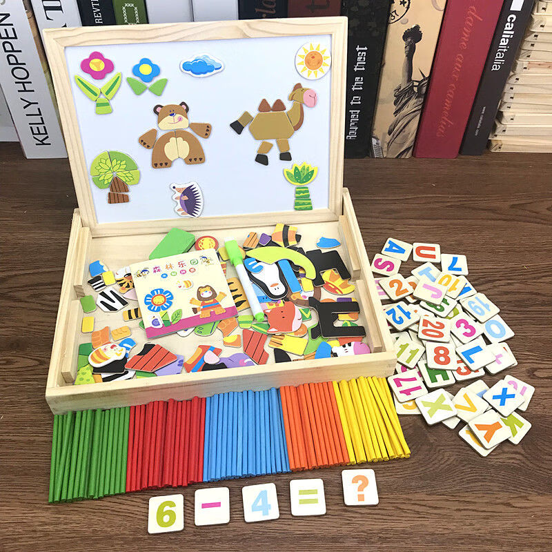 儿童磁性拼图男女宝宝力开发多功能亲子玩具3-6岁早教拼拼乐 E款森林乐园+数字字母+数数棒
