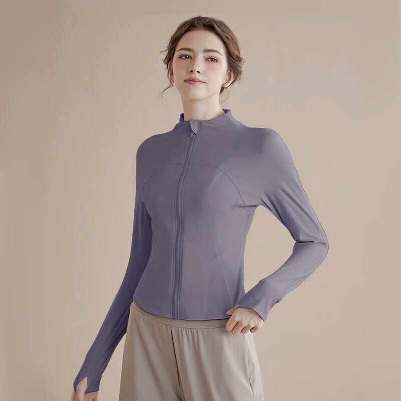 生活秀（Livex）瑜伽服女长袖外套跑步训练健身服速干紧身防晒运动衣 紫罗兰 2XL 