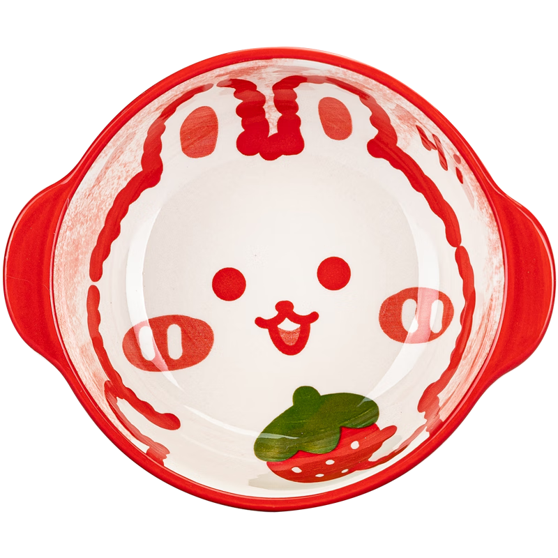 摩登主妇陶瓷儿童碗家用可爱沙拉碗宝宝吃饭碗卡通手柄碗餐具 动物乐园5.2英寸双耳碗（小兔） 规格详见图二