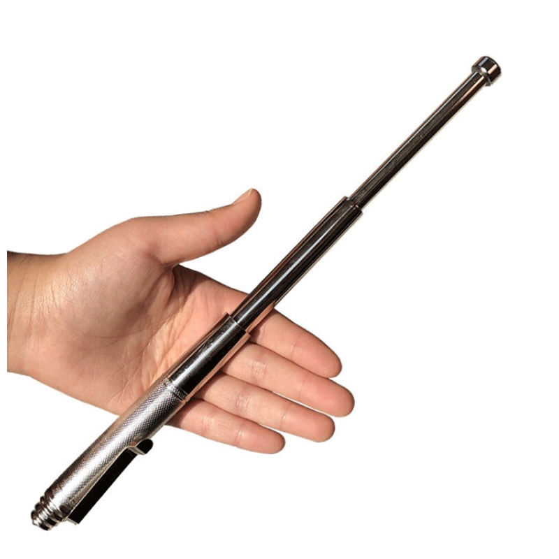 防狼迷你伸缩三节棍防身用品小短棍自卫男女随身 银色 破窗挂绳笔夹棍