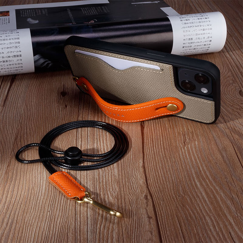 花虎（HANATORA）苹果13Promax手机壳带支架带挂绳腕带插卡真皮新款iPhone13女款男款卡包全包防摔日式风格高级感 红色 iPhone13promax