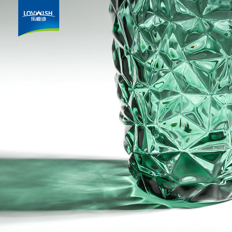 乐唯诗（LOVWISH）玻璃吸管杯水杯墨绿原色无铅加厚几何肌理网红高颜值饮料果汁杯 钻纹吸管杯【原色玻璃】440ml1只