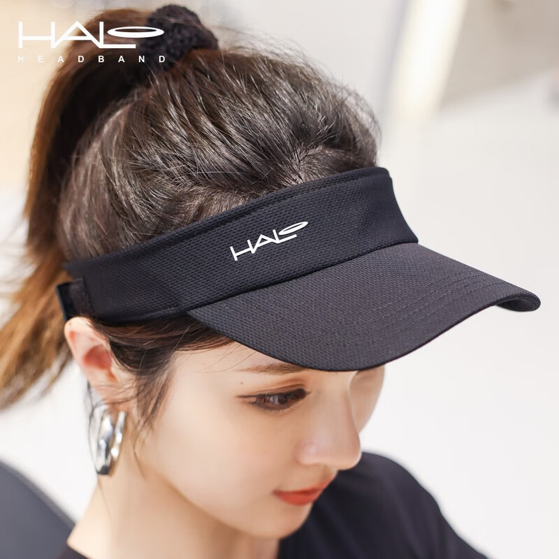 HALO HEADBAND美国halo专业马拉松空顶帽跑步防晒导汗帽无顶遮阳帽男女网球帽子 黑色大LOGO【防晒又导汗】 适合头围:53-60cm