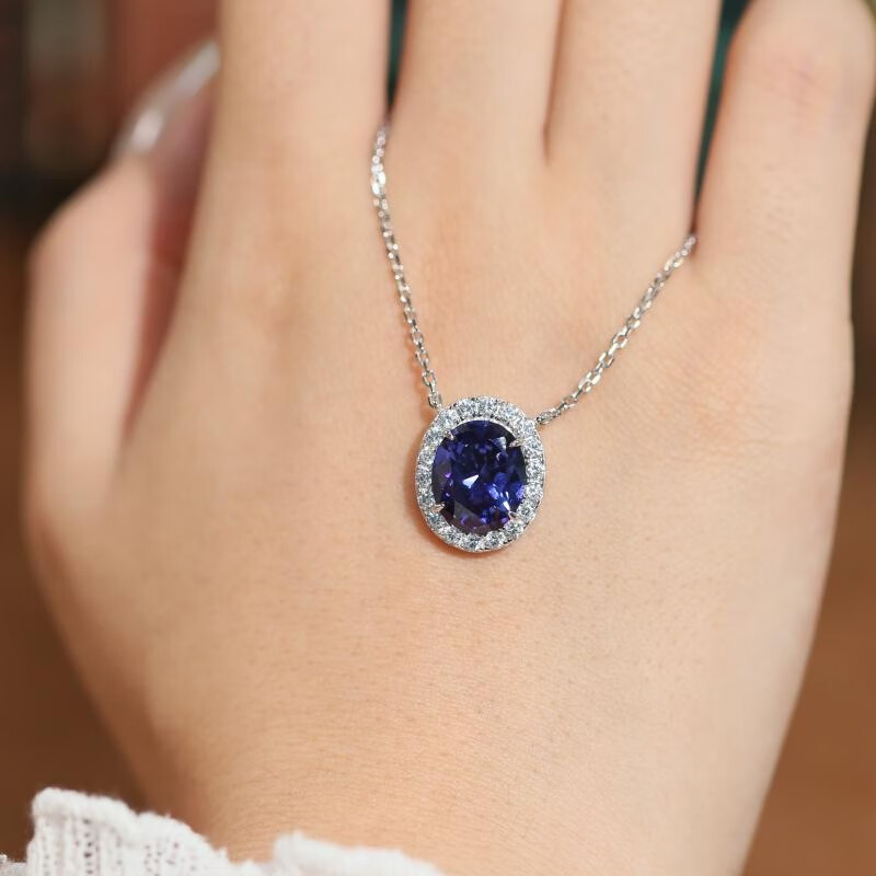 金杰福s925银【蓝色恋情鸽子蛋项链】6克拉蓝宝石百搭项