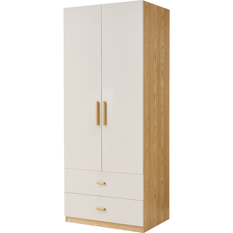 林氏木业现代简约半定制衣柜子衣橱卧室储物收纳家具JC24D【原木色+白色】JC25D-A两门衣柜,0.8m