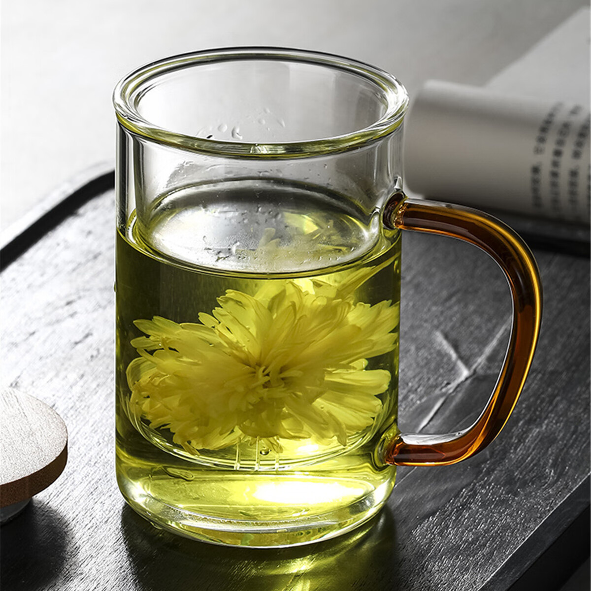 八玺（BAXI）耐热玻璃杯茶水分离办公室茶杯家用带茶滤水杯泡茶杯子可加热茶具 养心杯（三件套） 450ml 1只 简约茶水分离办公室玻璃杯