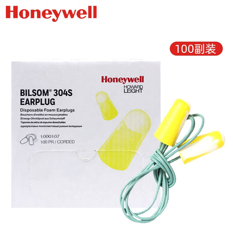 霍尼韦尔Honeywell 1000107 Bilsom 303S发泡子弹型黄色带线耳塞 小号（100副/盒） 1盒
