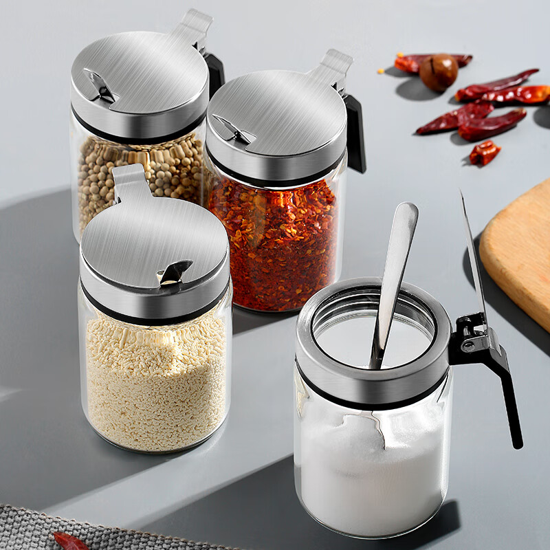 【奢适高端玻璃调料盒厨房家用放盐味精的调料罐子糖罐调味瓶收纳盒