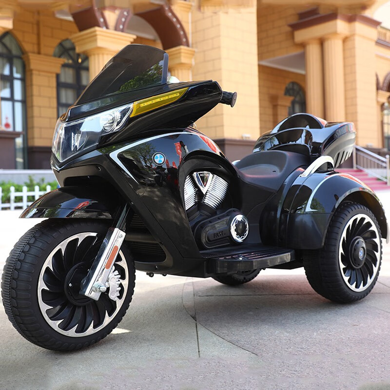 爵士酷派儿童电动摩托车三轮可坐大人大号双人男女小孩遥控玩具车母婴童车 顶配烤漆黑：皮座+12V7A大电瓶+遥控+礼包