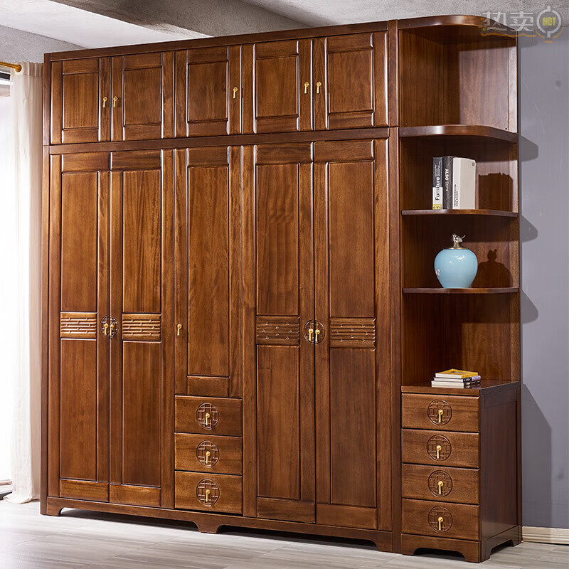 博言胡桃木实木2020年新款家用卧室包入户安装加顶柜中式整体 衣柜 4