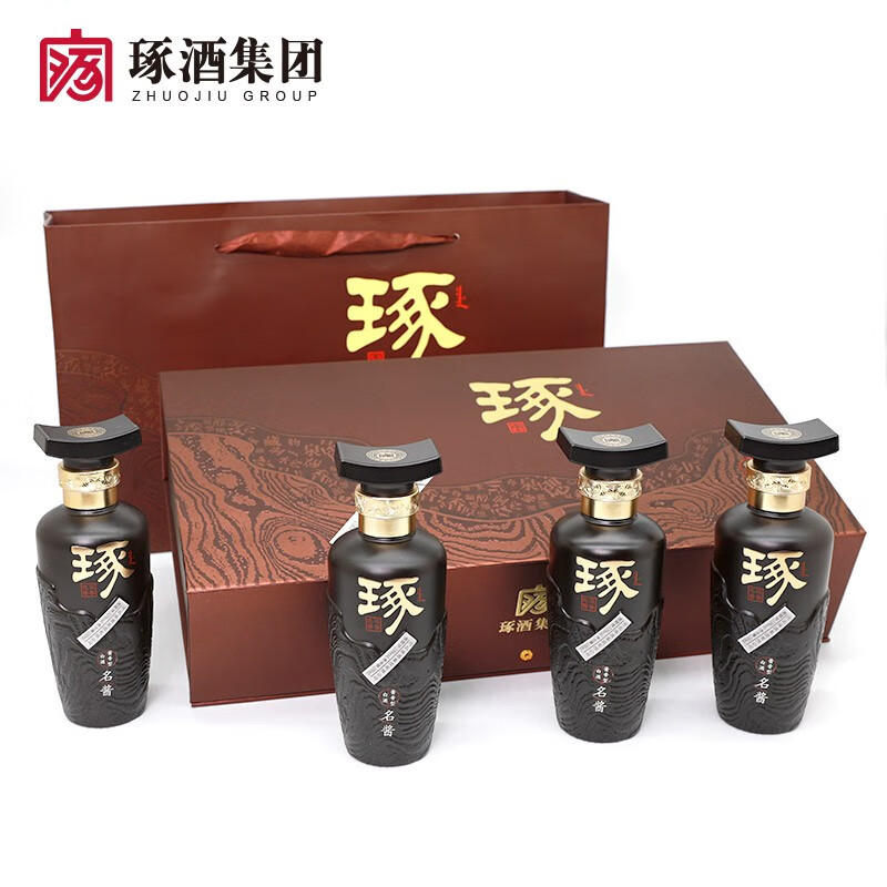 琢酒白酒纯粮酿造酱香型高度白酒名酱53度100ml*4瓶装