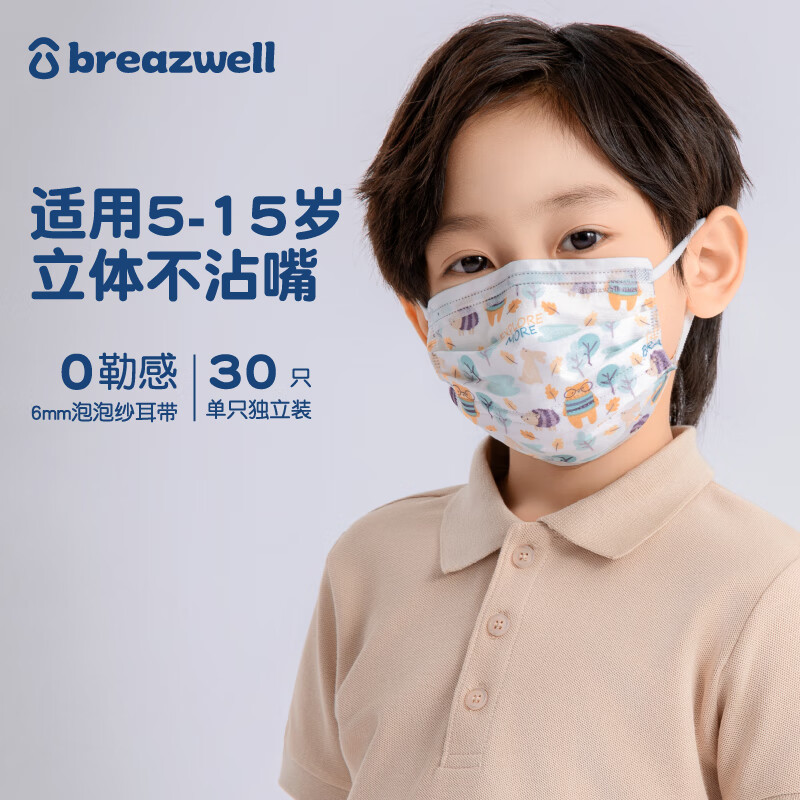 口罩夏季薄款女孩可爱卡通白色春秋不勒耳宝宝小孩一次性5-15岁熊博士
