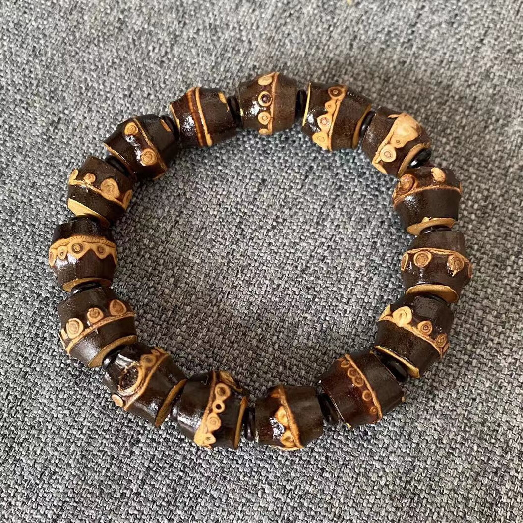 思赞(sizan)紫竹根手串实心玉竹子紫竹鞭藤手链老料文玩手把件满钉