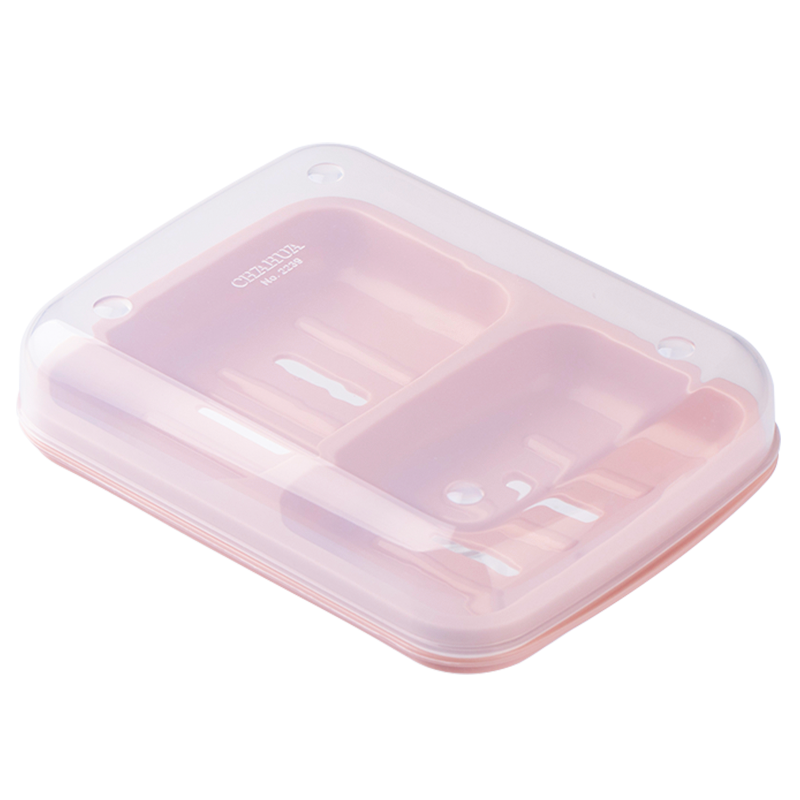 茶花 肥皂盒 皂碟肥皂架子香皂架 双层沥水香皂盒子 粉色 1只装