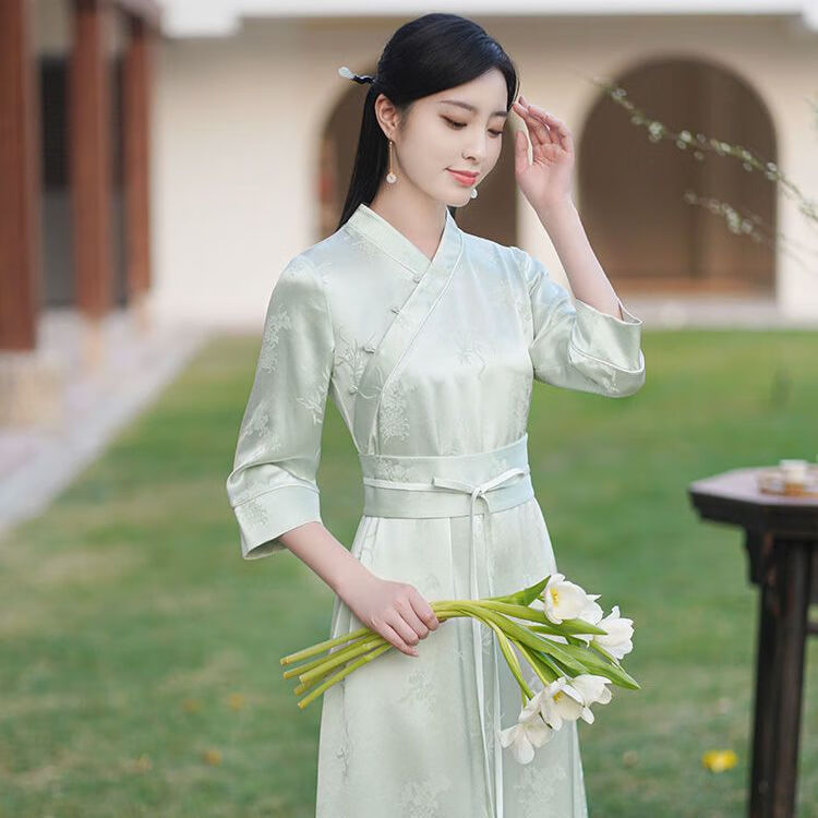 旗袍裙改良汉服连衣裙冬季2022年秋季新款改良版中式文 3594连衣裙 s