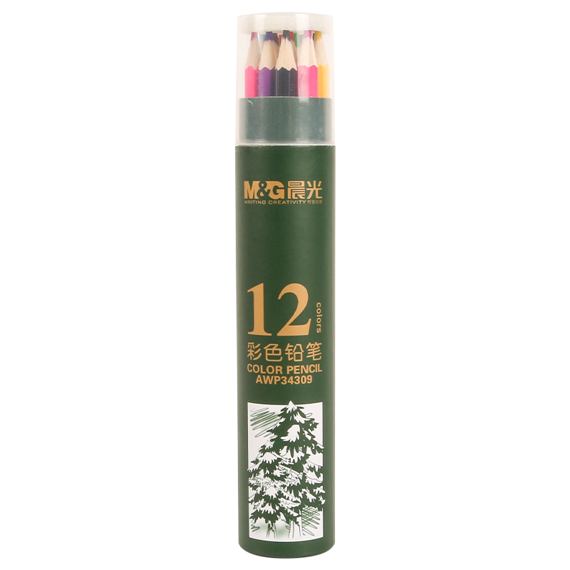 晨光文具12色油性彩色铅笔学生美术绘画填色绿筒考试儿童画画女孩生日礼物AWP34309