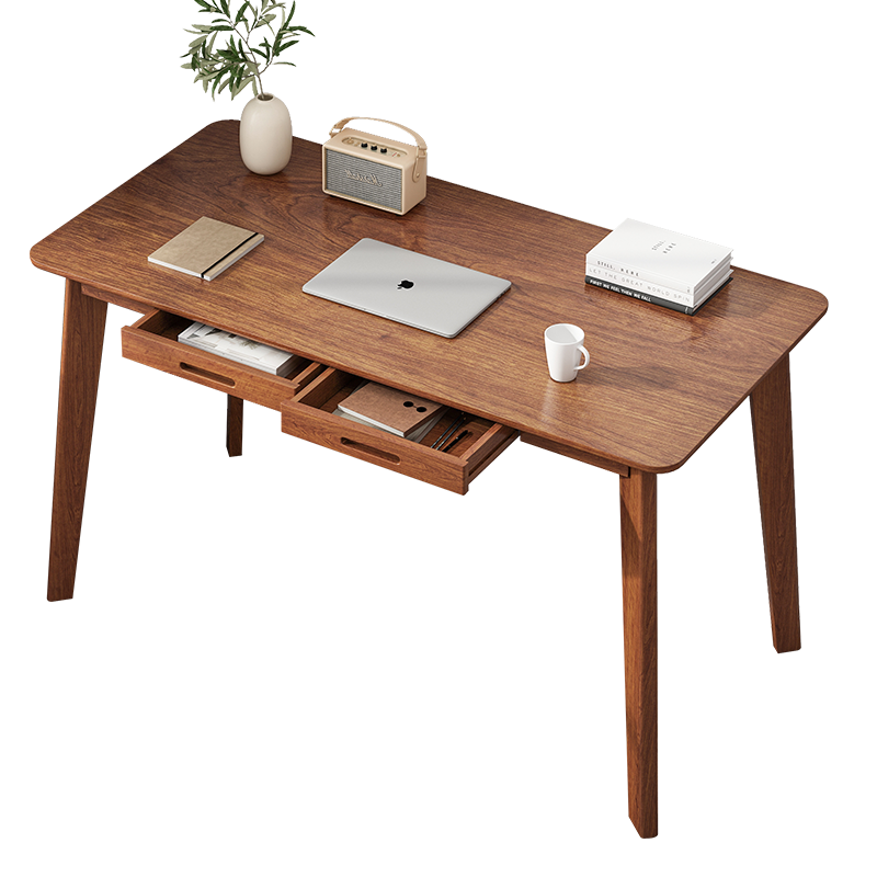 尋巧电脑桌台式带抽屉实木腿书桌学生学习桌简约家用写字桌北欧办公室桌子 原木纹色80CM