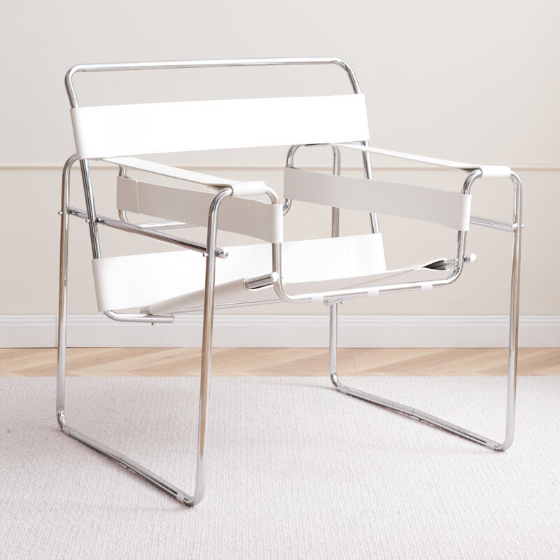 休闲沙发椅北欧单人现代客厅马鞍皮躺椅中古风拍照椅子 瓦西里椅白色