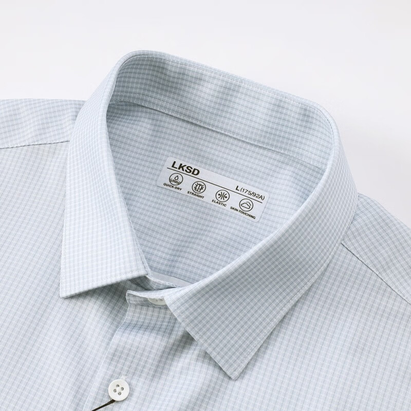 莱克斯顿男装2025春季新款格纹长袖衬衫男修身免烫商务衬衣男上衣 浅绿 M